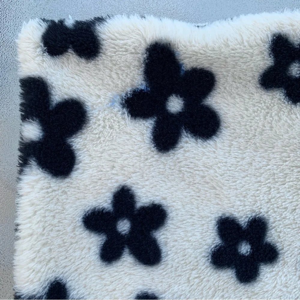 Fleece Black and White Floral Print Square Throw Pillowcases ~ Set of 2